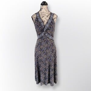 Morgan McFeeters Sleeveless Blue and Black Paisley Dress Size 8